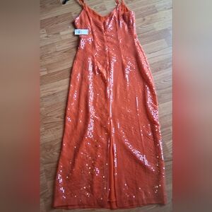 NWT 1 STATE ladies Complete Spangle Long. Formal Dress, Orange Sz 10 MSRP $159.0